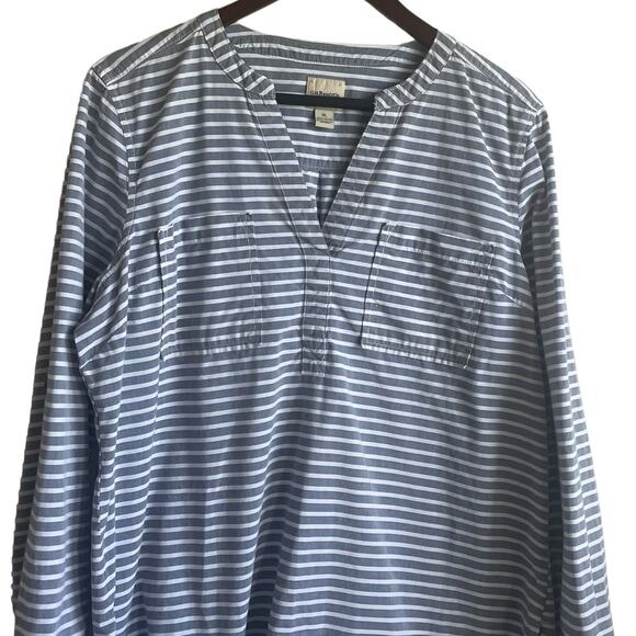 GH & Bass Co Women Tunic Top XL Gray White Striped Cotton Preppy Coastal Light - Picture 5 of 9